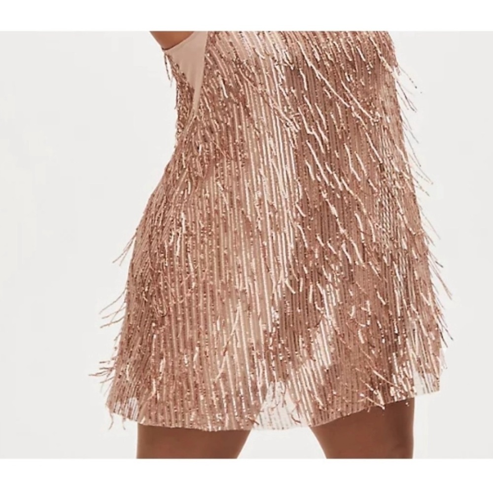 Torrid Rosegold Shimmer Fringe Dress